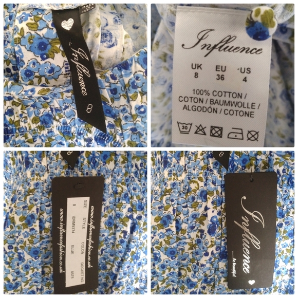 NEW Midi Smock Dress in Blue Ditsy Floral, Size US 4 (UK 8) - Picture 5 of 5